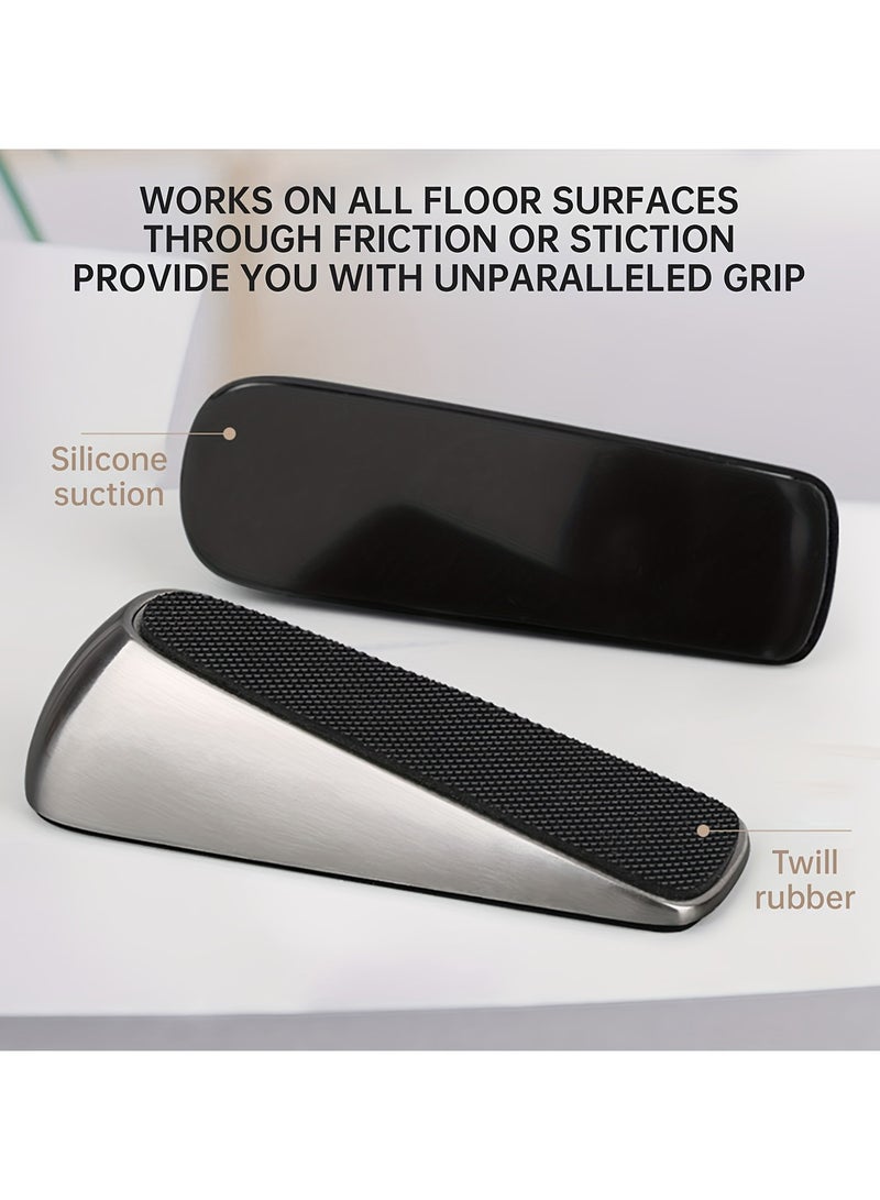 ‌Heavy Duty Door Stopper - Zinc Alloy Metal with Silicone Pad, Brushed Nickel Finish, Universal Floor Protector for Hardwood/Tile/Carpet, Storage Sleeve Included - Image 3