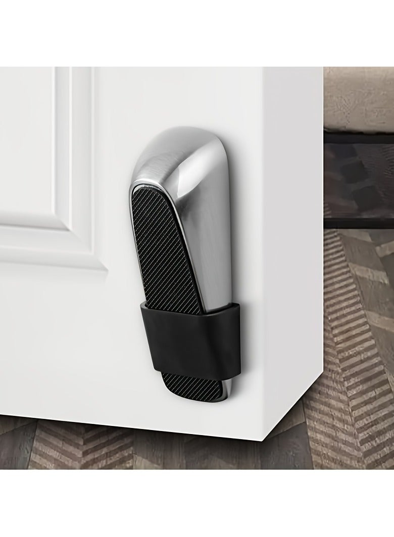 ‌Heavy Duty Door Stopper - Zinc Alloy Metal with Silicone Pad, Brushed Nickel Finish, Universal Floor Protector for Hardwood/Tile/Carpet, Storage Sleeve Included - Image 2