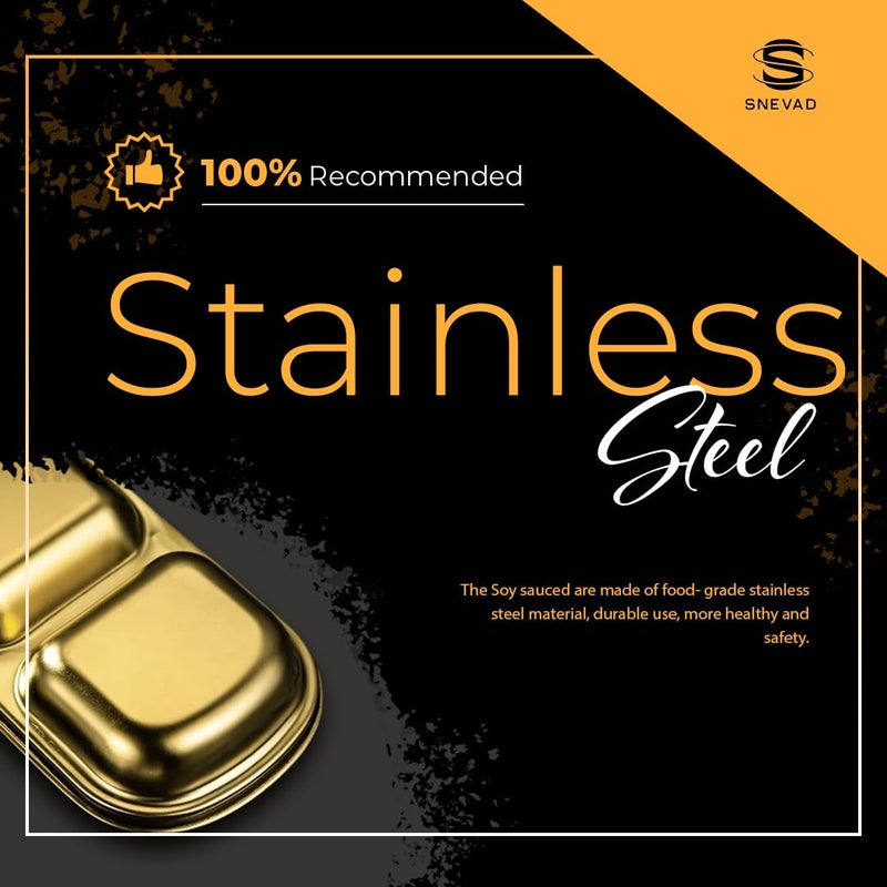 Snevad Stainless Steel Three Appetizer Plate for Dipping Sauces Dinnerware for Home and Restaurant Use Vinegar Soy Spice Condiment Tray Divided Seasoning Sauce Dip Bowl [3 Compartment] Sauce Plate - Image 4