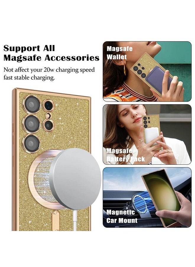 ShebSheb - for Samsung Galaxy S23 Ultra Case Glitter, Clear Magnetic Phone Cases with Camera Lens Protector [Compatible with MagSafe] Bling Sparkle Plating Soft TPU Slim ShockProof Protective Cover - Image 1