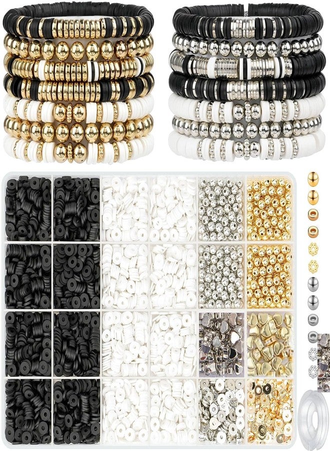 CLOUDTAB Clay Beads Bracelet Making Kit for Women & Girls | Preppy DIY Jewelry Kit with Gold, Silver Beads & Charms | Arts & Crafts Gift for Birthday or Friendship Bracelets [Classic Black & White] - Image 1