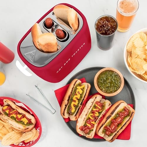 Nostalgia Retro Pop-Up Hot Dog Toaster, 2 Link and 2 Bun Capacity, With Mini Tongs, Works With Chicken, Turkey, Veggie Sausages and Brats - Image 4