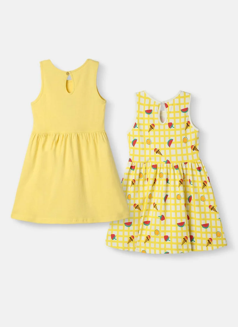 Nautinati Nautinati Girls' Cotton AOP Knit Frock Pack of 2