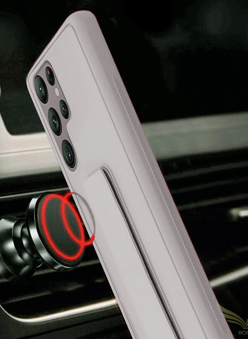 BORTONY Galaxy S22 Ultra with Magnetic Stand & Holder, Premium Silicone Hand Strap Grip, Car Mount Kickstand And Finger Grip Case Cover For Samsung Galaxy S22 Ultra (Grey) - Image 3