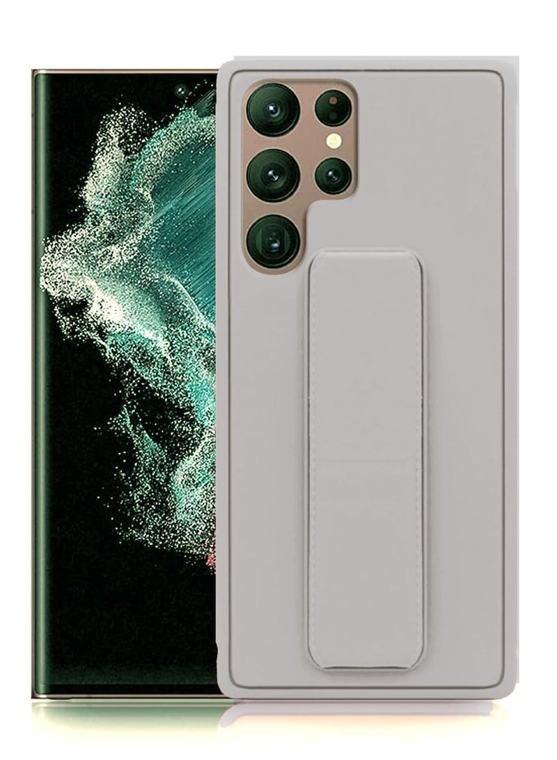 BORTONY Galaxy S22 Ultra with Magnetic Stand & Holder, Premium Silicone Hand Strap Grip, Car Mount Kickstand And Finger Grip Case Cover For Samsung Galaxy S22 Ultra (Grey) - Image 1