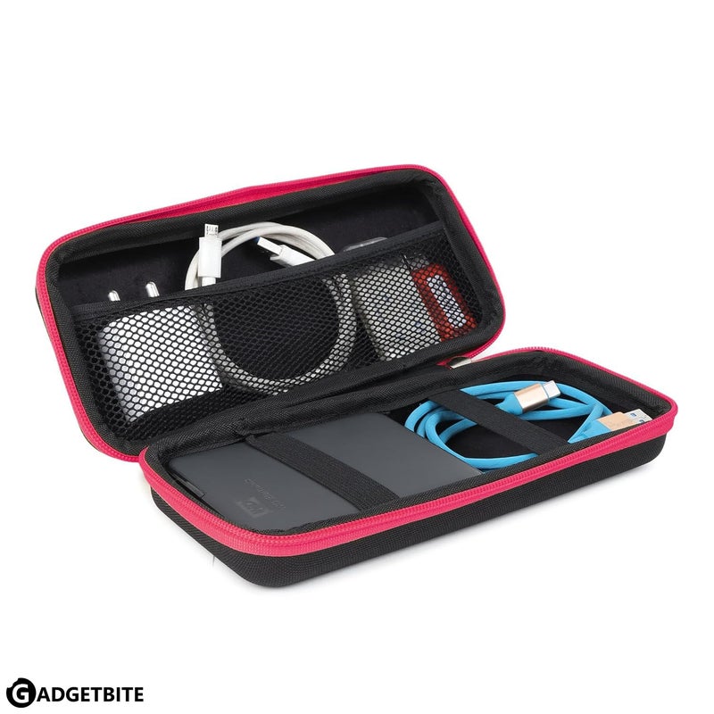 GadgetBite Portable Electronic Accessories Organizer - Travel-Friendly EVA Pouch for Vlogging Camera, USB Cables, Power Banks, Adapters, Hard Disks, and More (Pink) - Image 2