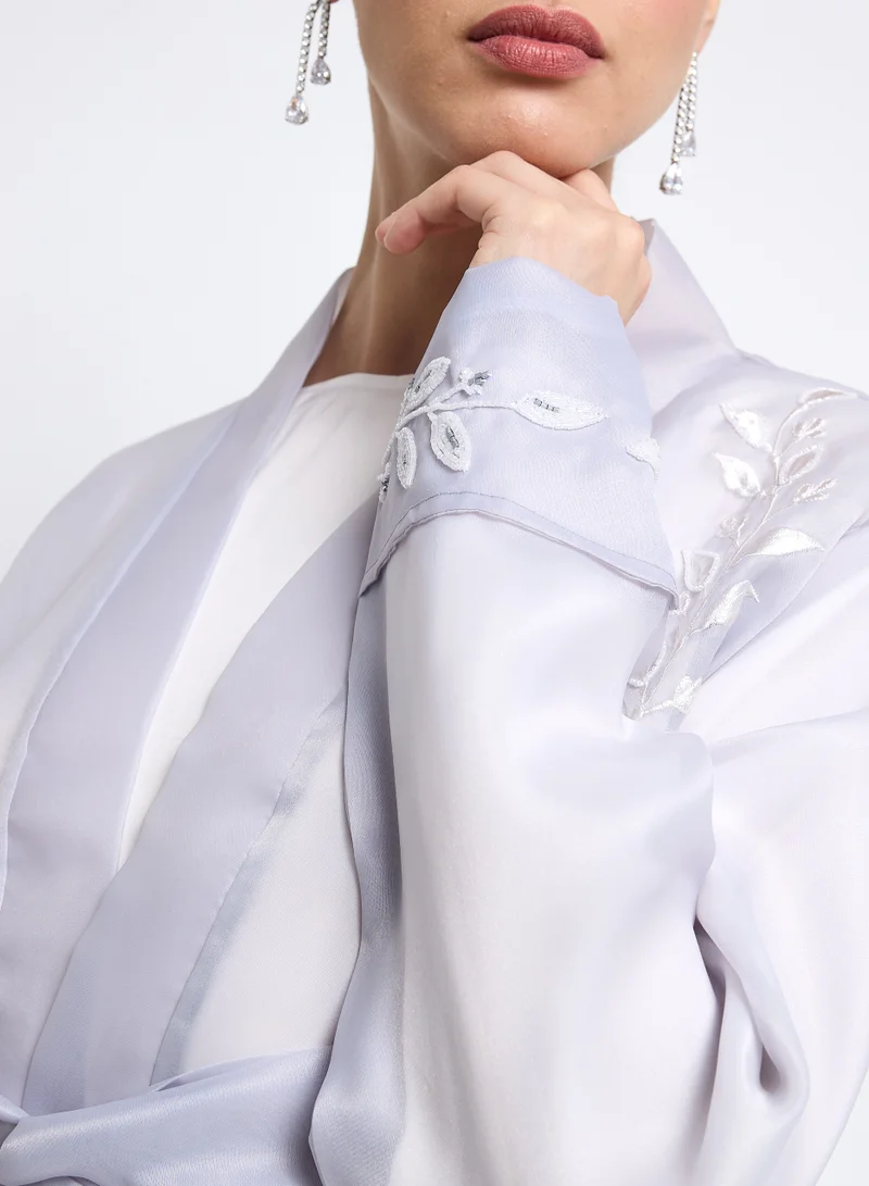 Rosette Abaya Embroidered Gray Organza Abaya Set with Inner Dress
