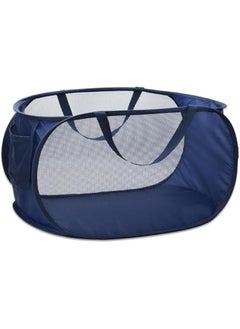 هوكور TRASSLE Pop Up Laundry Hamper,Collapsible Horizontal Baskets with Handles & Side Pocket,Foldable Sturdy mesh for Laundry Room,Bathroom,Kids Room,College Dorm or Travel (Blue)  - Image 1