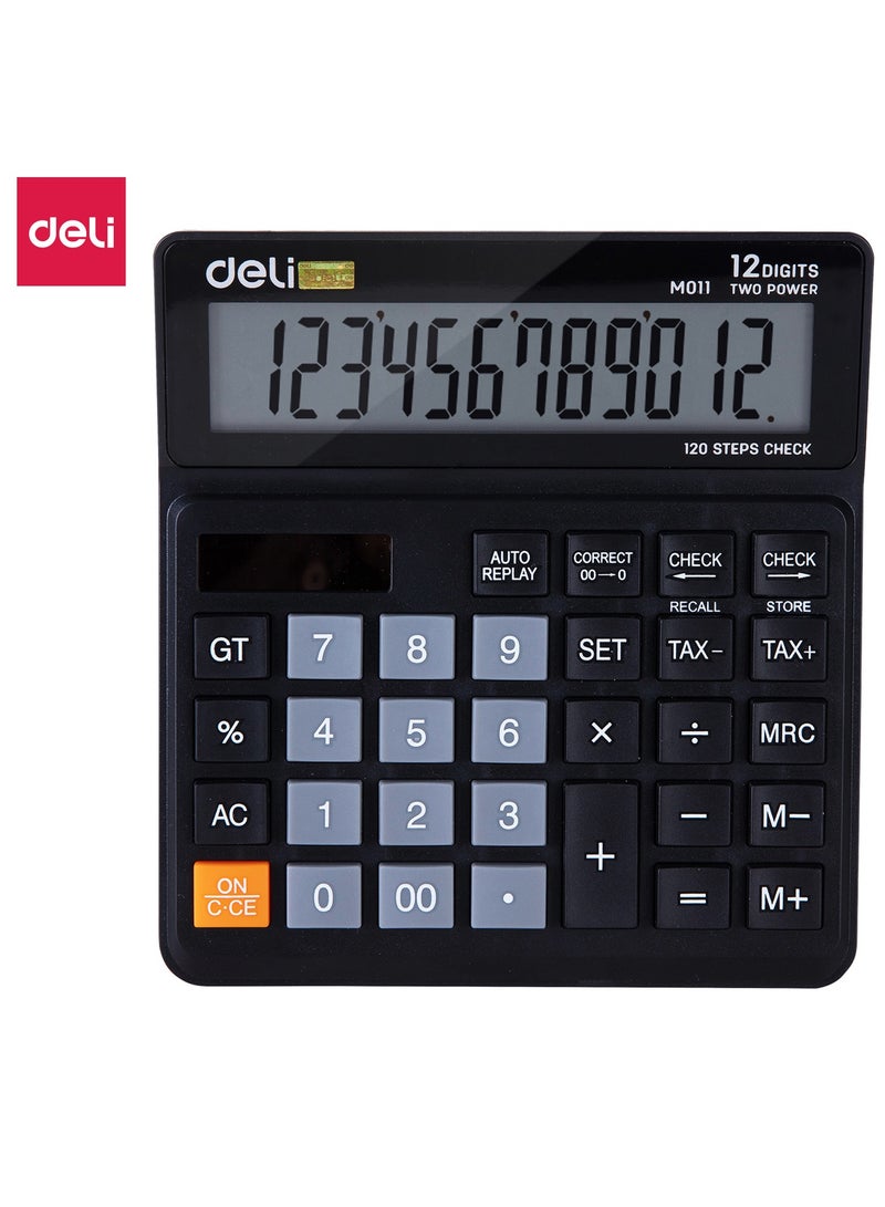 Deli Deli EM01120 Calculator - Plastic 12 Digits - Black - Ideal for office, study, and accounting  - Image 1