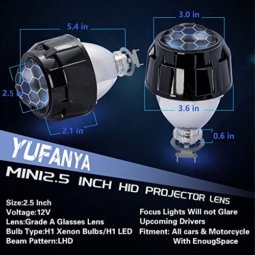 YUFANYA 2.5 Inch Honeycomb Bixenon Projector Lens with Black Shrouds Fit for H1 H4 H7 Car Motorcycle Retrofit - Image 3