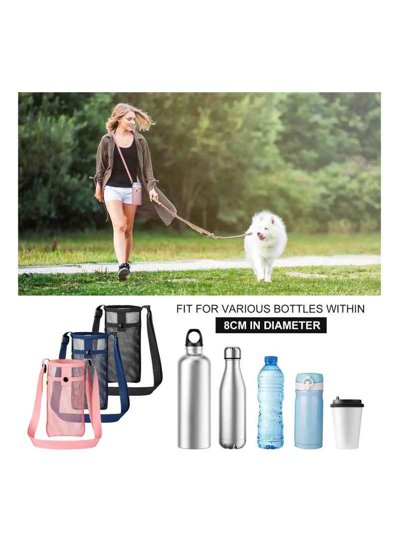 SYOSI - Water Bottle Holder, Water Bottle Carrier Bag Mesh, Water Bottle Sling with Adjustable Strap for Hiking Camping Walking Sports Gym, Can Fit Most Water Bottles, with A Night Reflective Strip(3Pack) - Image 1