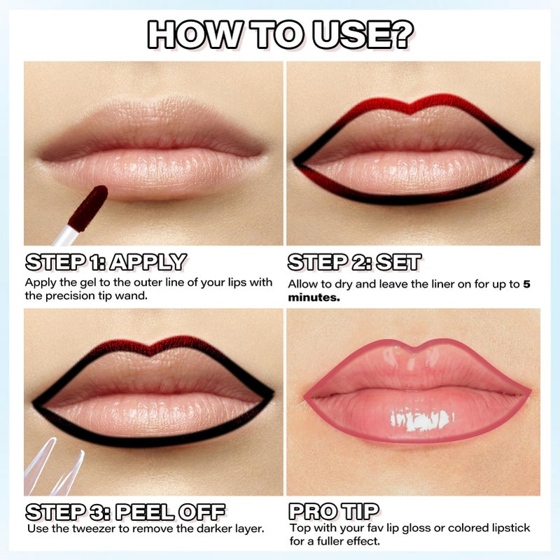 Cilrofelr Peel Off Lip Liner Stain, Long Wear Tattoo Lip Liner with Tweezer, Peel Off Lip Stain with Matte Finish, Long Lasting, Waterproof, Transfer-proof, Highly Pigmented Color (Rose) - Image 5