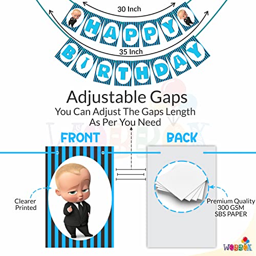 WOBBOX Happy Birthday Baby Boss Theme Party Props Blue Color with Strip Pattern Blue Color Font Bunting Banner Combo, Birthday Party Deocration Items, Party Decoration Item (13 Pcs) - Image 3