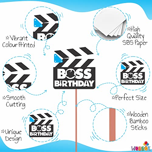 WOBBOX Happy Birthday Baby Boss Theme Party Props Blue Color with Strip Pattern Blue Color Font Bunting Banner Combo, Birthday Party Deocration Items, Party Decoration Item (13 Pcs) - Image 5