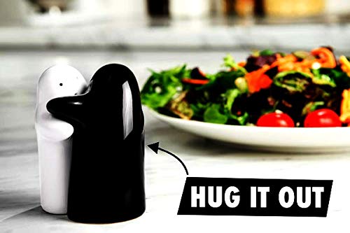 Belle Being Salt and Pepper Shakers Cute Decorative Novelty Hugging Shakers Couple Set Black and White Modern and Vintage Hug Design Easy to Refill and Dispenser Shaker Set - Image 2