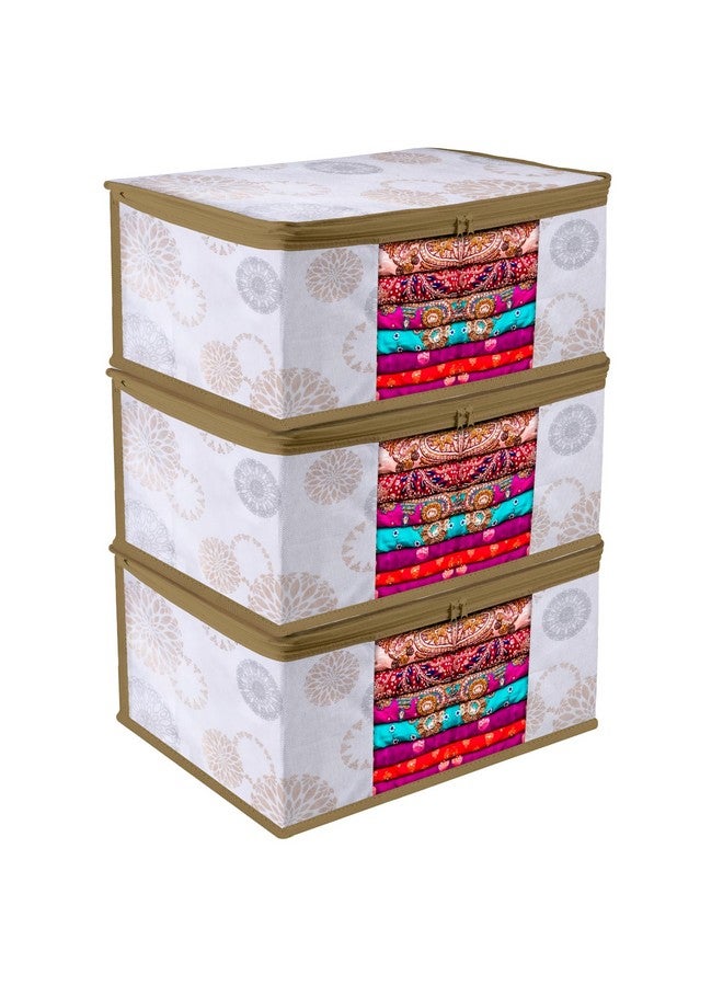 Kuber Industries Saree Storage Bag | Clothes Storage Bag | Wardrobe Storage Bag | Cloth Storage Organizer | Visible Window Saree Bag | Gola-Design | 9 Inch | Pack of 3 | White - Image 1