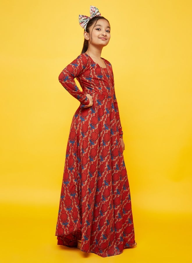 AKS Maroon Abstract Printed Maxi Dress for Girls - Image 3
