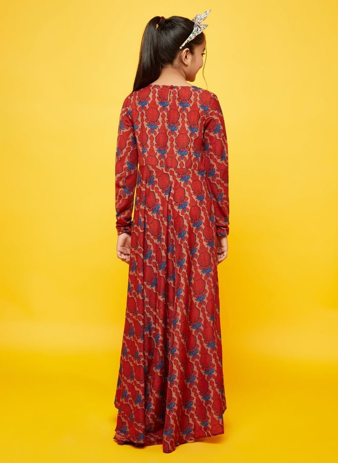 AKS Maroon Abstract Printed Maxi Dress for Girls - Image 5