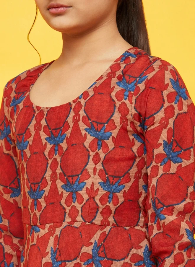 AKS Maroon Abstract Printed Maxi Dress for Girls
