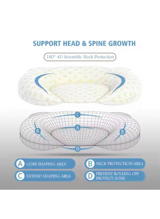 Baby Head Shaping Pillow, Flat Head Prevention Memory Foam Infant Pillow, Ergonomic Newborn Head Support Cushion with Organic Cotton Cover for Crib, Stroller, Car Seat - Image 3