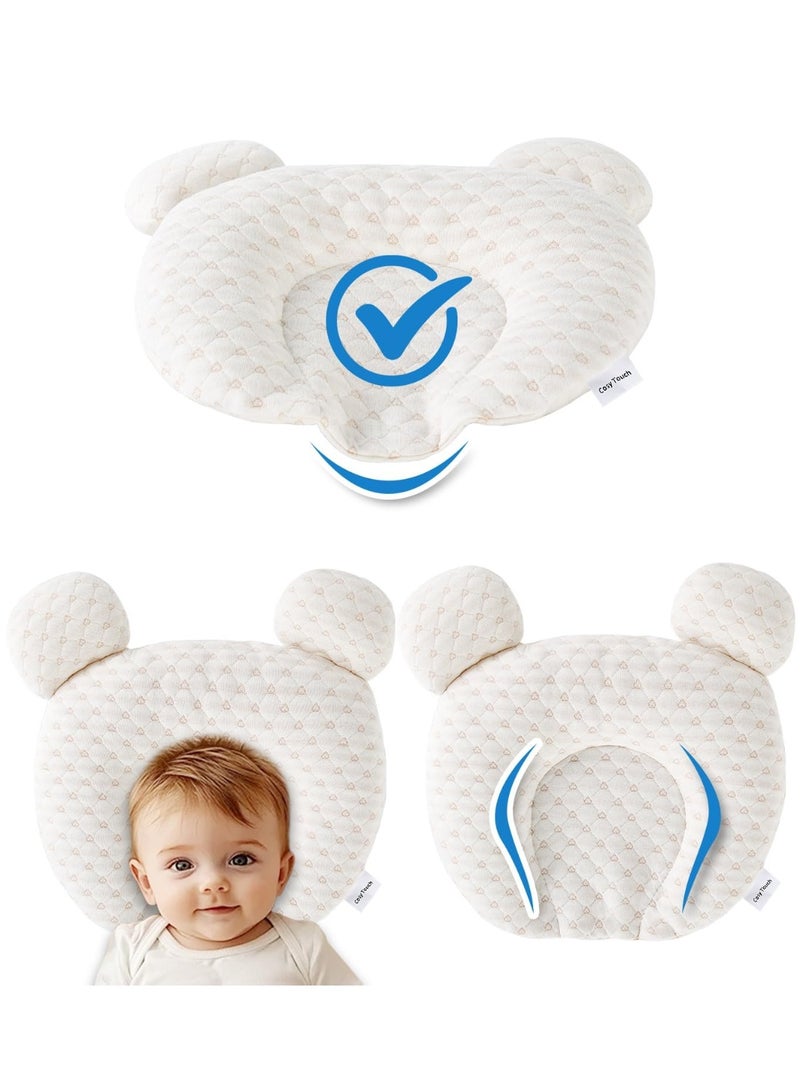 Baby Head Shaping Pillow, Flat Head Prevention Memory Foam Infant Pillow, Ergonomic Newborn Head Support Cushion with Organic Cotton Cover for Crib, Stroller, Car Seat - Image 1