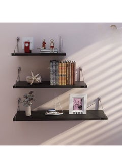 Arabest Floating Wall Shelf,Wall Decorative Corner Shelf,Black Wall Shelf Set of Three,Wall Mounted Wooden Shelf,Fashionable Home Decoration,Suitable for Bedroom/Living Room/Bathroom/Kitchen/Office(30+40+50cm)  - Image 2
