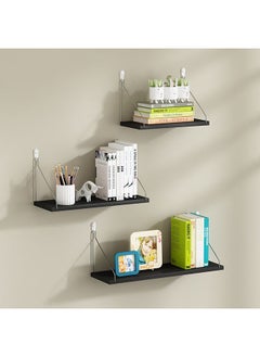 Arabest Floating Wall Shelf,Wall Decorative Corner Shelf,Black Wall Shelf Set of Three,Wall Mounted Wooden Shelf,Fashionable Home Decoration,Suitable for Bedroom/Living Room/Bathroom/Kitchen/Office(30+40+50cm)  - Image 1
