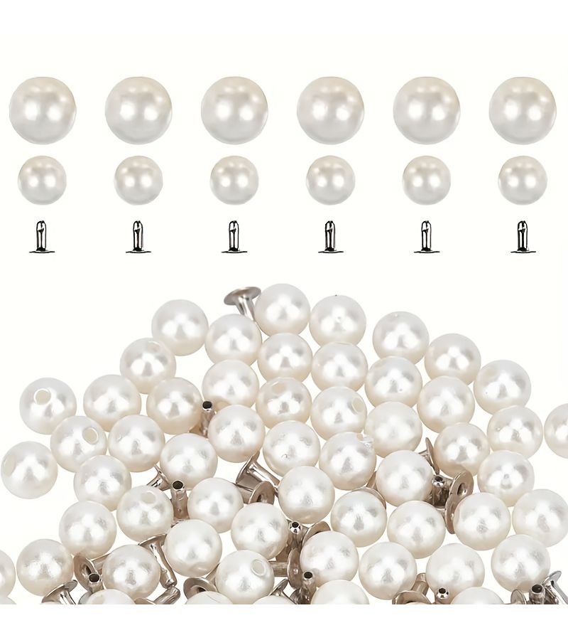 50 Sets of 6mm Half Hole Bead Rivet Pins for Sewing Clothing Hats Bags Shoes Bridal Veil and Dress Decoration - Image 1