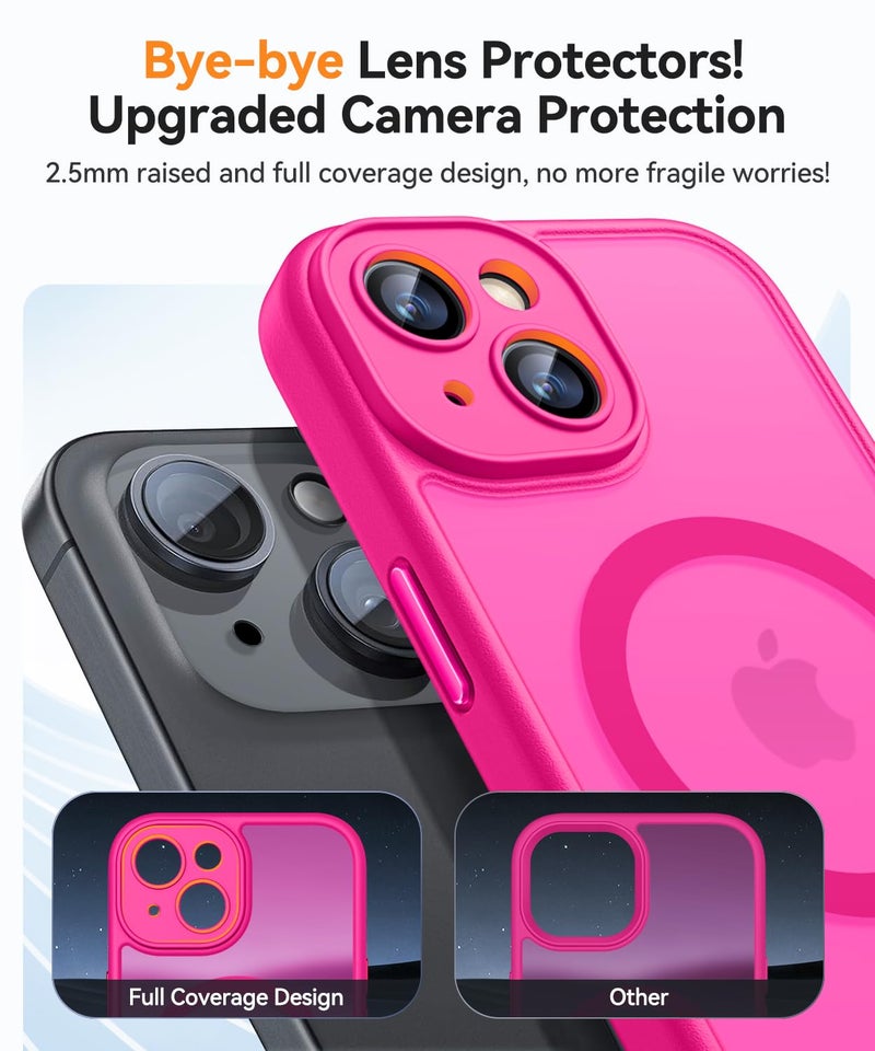 CANSHN Magnetic for iPhone 15 Plus Case, Upgraded [Full Camera Protection] [Compatible with Magsafe] [Translucent Matte] Shockproof Protective Phone Case for iPhone 15 Plus 6.7" - Hot Pink - Image 3