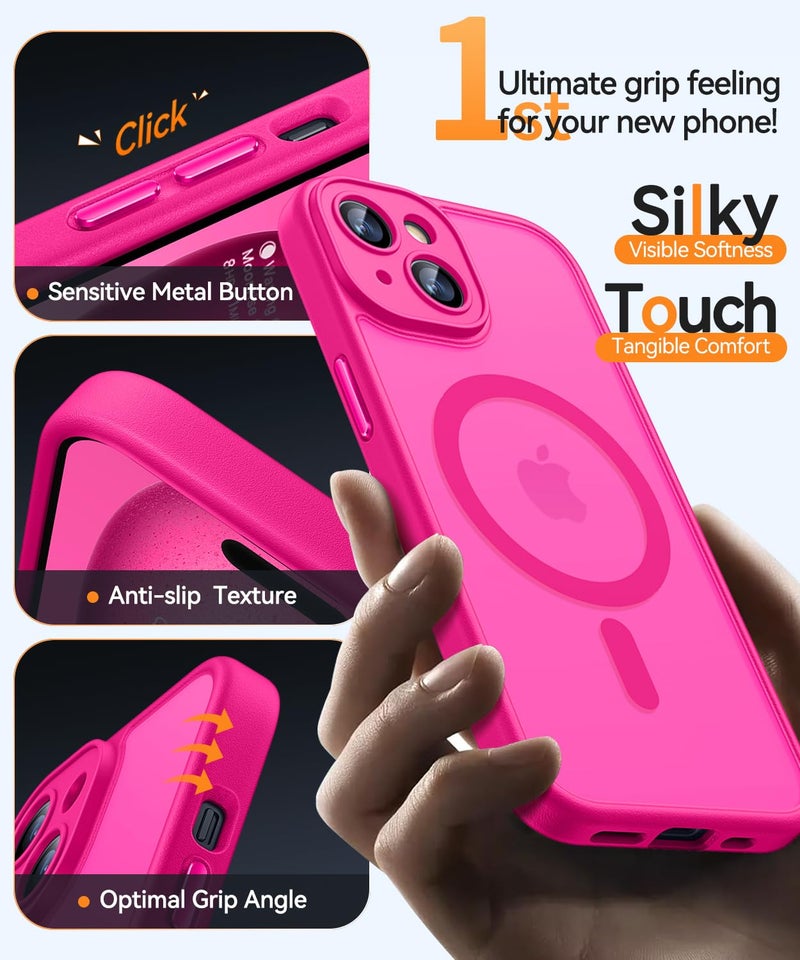 CANSHN Magnetic for iPhone 15 Plus Case, Upgraded [Full Camera Protection] [Compatible with Magsafe] [Translucent Matte] Shockproof Protective Phone Case for iPhone 15 Plus 6.7" - Hot Pink - Image 5