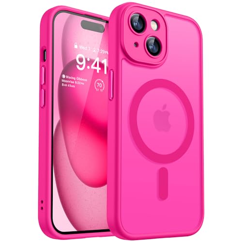 CANSHN Magnetic for iPhone 15 Plus Case, Upgraded [Full Camera Protection] [Compatible with Magsafe] [Translucent Matte] Shockproof Protective Phone Case for iPhone 15 Plus 6.7" - Hot Pink - Image 1