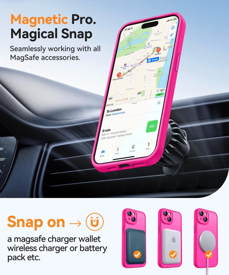 CANSHN Magnetic for iPhone 15 Plus Case, Upgraded [Full Camera Protection] [Compatible with Magsafe] [Translucent Matte] Shockproof Protective Phone Case for iPhone 15 Plus 6.7" - Hot Pink - Image 4