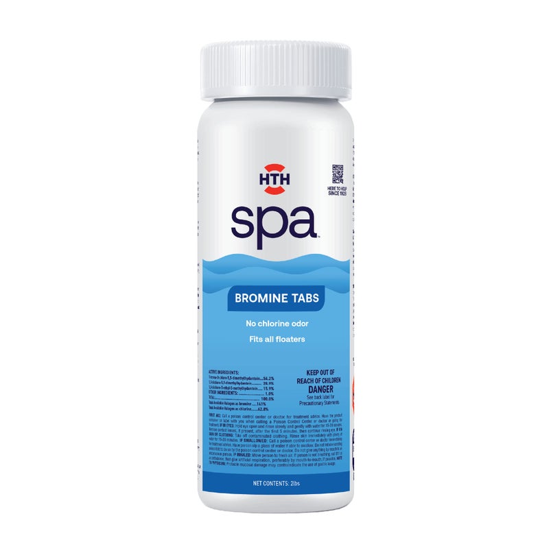 HTH Spa 86108 Bromine Tabs, Chemical Sanitizer for Spas & Hot Tubs - Fits All Floaters for Easy Application, Creates Soft Water Feel, No Chlorine Odor, Eliminates Bacteria & Algae, 2 lbs - Image 1