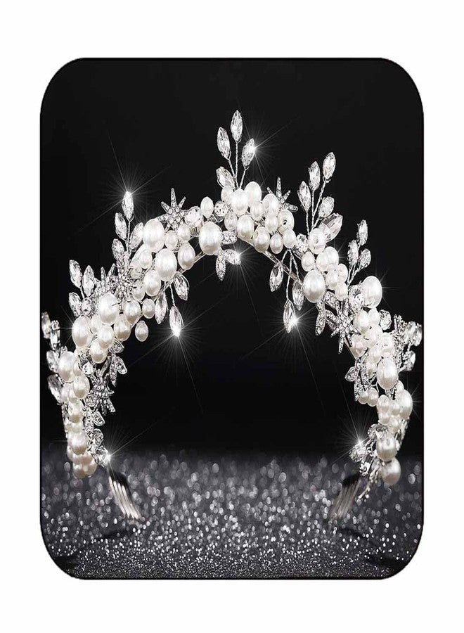 CLOACE Crystal Crown and Tiara Silver Beaded Crowns Headpiece Bride Wedding Headwear Hair Accessories for Women and Girls - Image 1