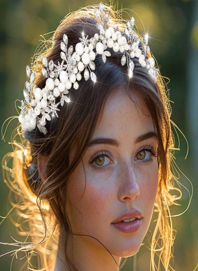 CLOACE Crystal Crown and Tiara Silver Beaded Crowns Headpiece Bride Wedding Headwear Hair Accessories for Women and Girls - Image 4
