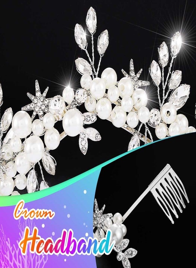 CLOACE Crystal Crown and Tiara Silver Beaded Crowns Headpiece Bride Wedding Headwear Hair Accessories for Women and Girls - Image 5