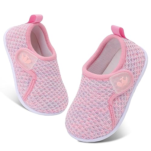FEETCITY Baby Sneakers Boys Girls Slip On Shoes First Walking Crib Shoes Pink Purple - Image 1