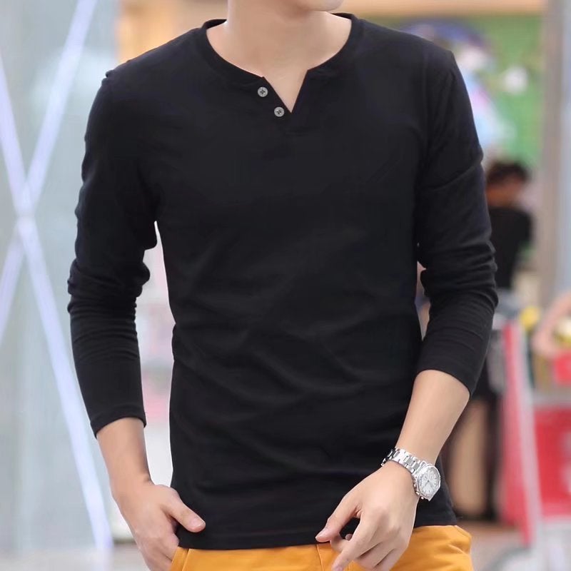 Hong Kong-Style Long-Sleeved T-Shirt Men'S V-Neck T-Shirt Autumn Clothes Base Shirt Men'S Simple Interior All-Match Solid Color Top - Image 4