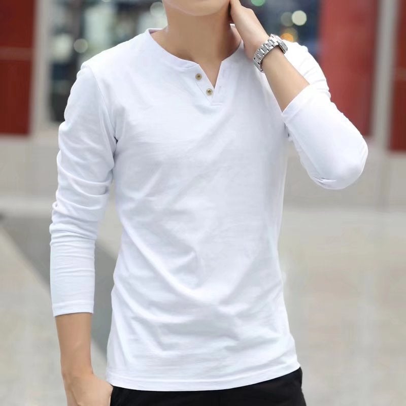 Hong Kong-Style Long-Sleeved T-Shirt Men'S V-Neck T-Shirt Autumn Clothes Base Shirt Men'S Simple Interior All-Match Solid Color Top - Image 3