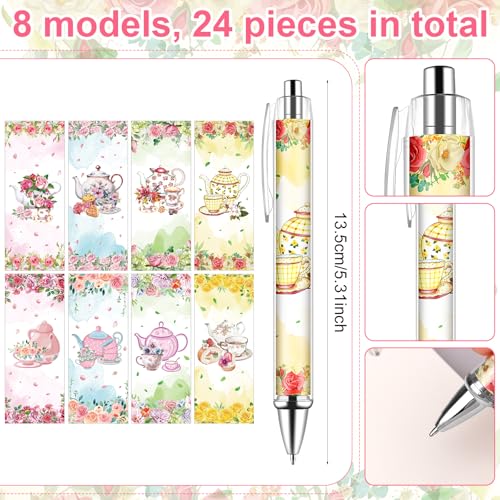 Easywiny 24 Pcs Flower Ballpoint Pens Mini Tea Party Notepads Set Flower Teapot Design Notepads Tea Party Memo Spiral Notebooks for Birthday Office Supplies Wedding Bridal Shower Favors(8 styles) - Image 4