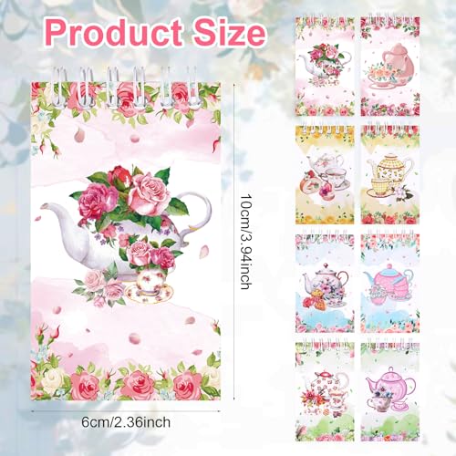 Easywiny 24 Pcs Flower Ballpoint Pens Mini Tea Party Notepads Set Flower Teapot Design Notepads Tea Party Memo Spiral Notebooks for Birthday Office Supplies Wedding Bridal Shower Favors(8 styles) - Image 2