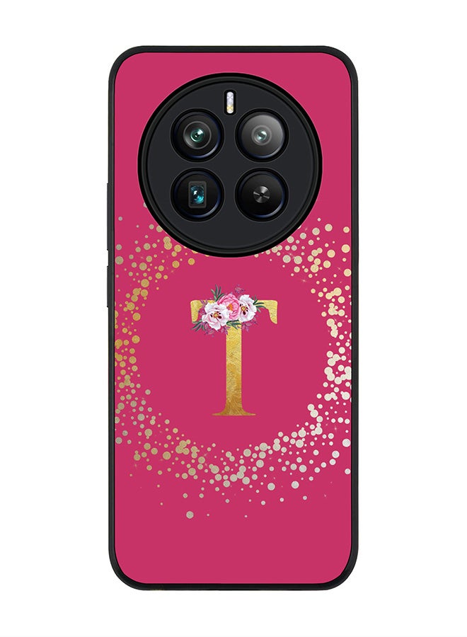 Stylizedd Rugged Black edge case for Realme 12 Pro / Realme 12 Pro Plus 5G, Custom Monogram Initial Letter Floral Pattern Alphabet-T (Deep Pink Rose) - Image 1