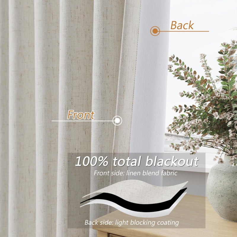 Guken Boho 100% Blackout Linen Curtains 84 Inch Long 2 Panels Set for Living Room Bedroom Black Out Curtain with Back Tab Room Darkening Winter Thermal Insulated Window Drape, 52x84 - Image 4