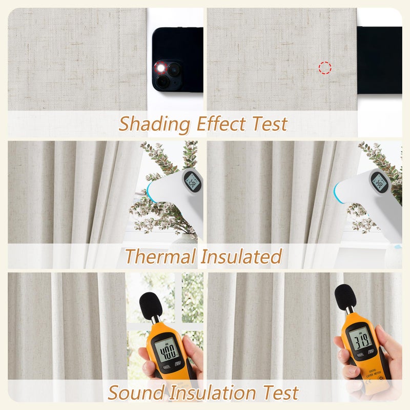 Guken Boho 100% Blackout Linen Curtains 84 Inch Long 2 Panels Set for Living Room Bedroom Black Out Curtain with Back Tab Room Darkening Winter Thermal Insulated Window Drape, 52x84 - Image 5