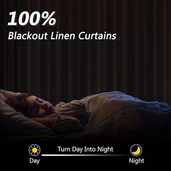 Guken Boho 100% Blackout Linen Curtains 84 Inch Long 2 Panels Set for Living Room Bedroom Black Out Curtain with Back Tab Room Darkening Winter Thermal Insulated Window Drape, 52x84 - Image 2