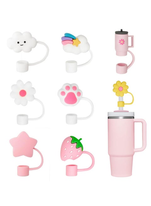 Silicone Straw Covers 10mm, 8-Piece Dustproof Straw Toppers, Compatible With Stanley Quencher 30/40oz, Multicolor