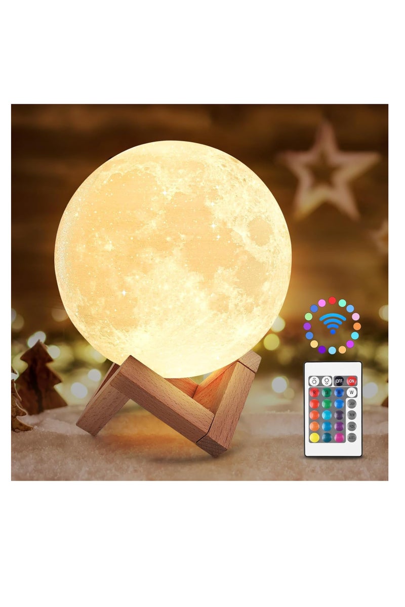 McDou 16 Colors LED 3D Moon Lamp, DIY Starry Moon Lamp Atmosphere Lamp Remote Control Lamp, Remote and Touch Control, Bedroom Decoration, Moonlight Gift for Girls Boys Children Women Birthday(15CM） - Image 1