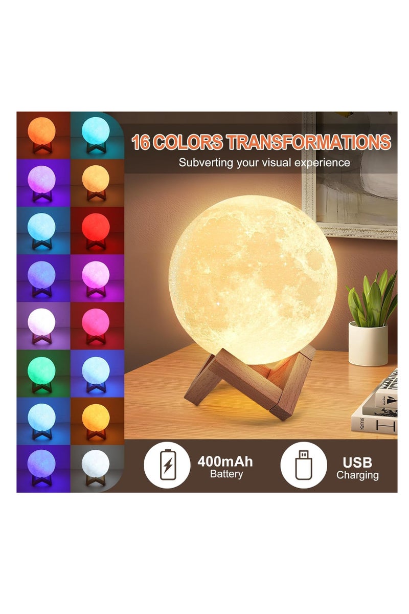 McDou 16 Colors LED 3D Moon Lamp, DIY Starry Moon Lamp Atmosphere Lamp Remote Control Lamp, Remote and Touch Control, Bedroom Decoration, Moonlight Gift for Girls Boys Children Women Birthday(15CM） - Image 2