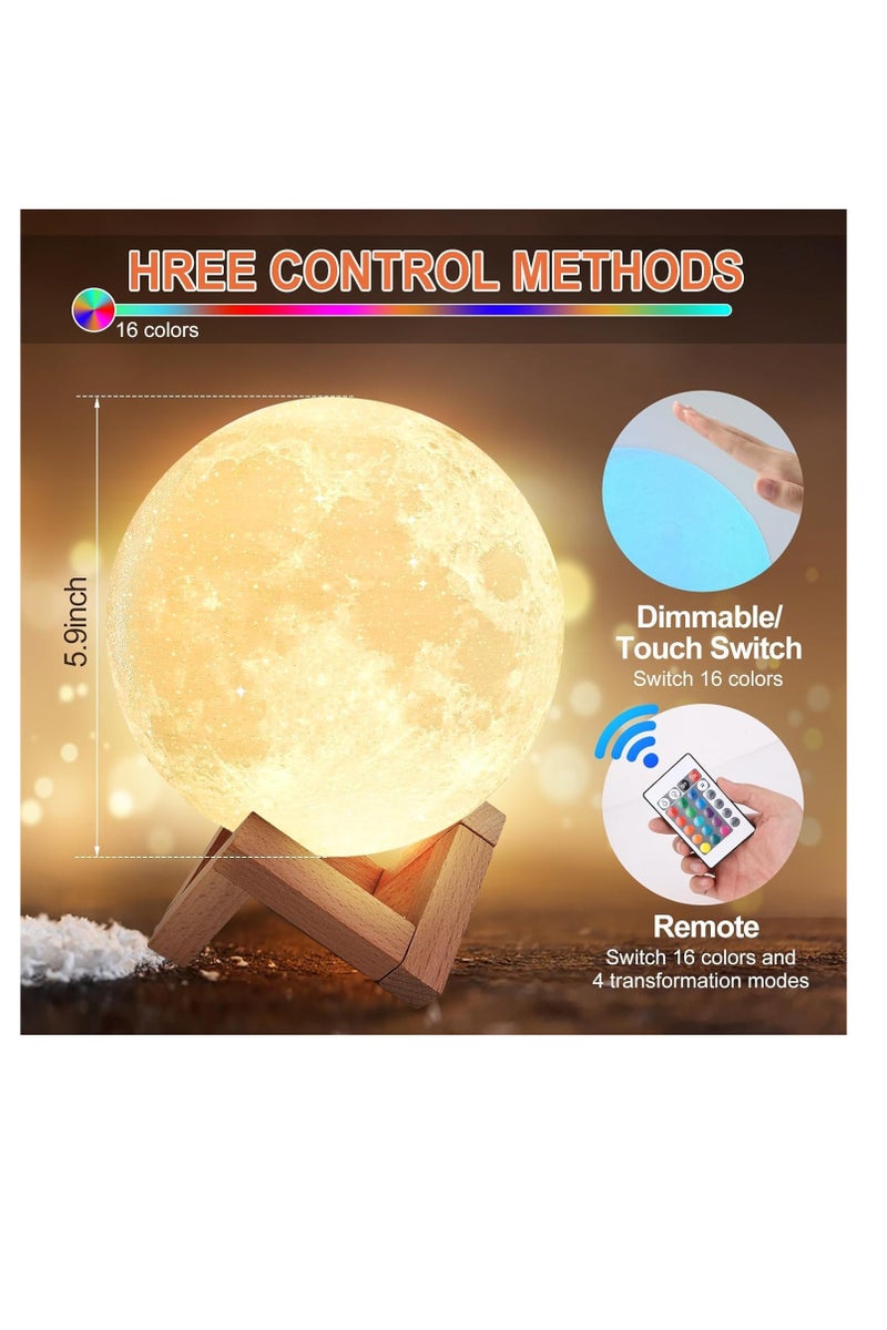 McDou 16 Colors LED 3D Moon Lamp, DIY Starry Moon Lamp Atmosphere Lamp Remote Control Lamp, Remote and Touch Control, Bedroom Decoration, Moonlight Gift for Girls Boys Children Women Birthday(15CM） - Image 3