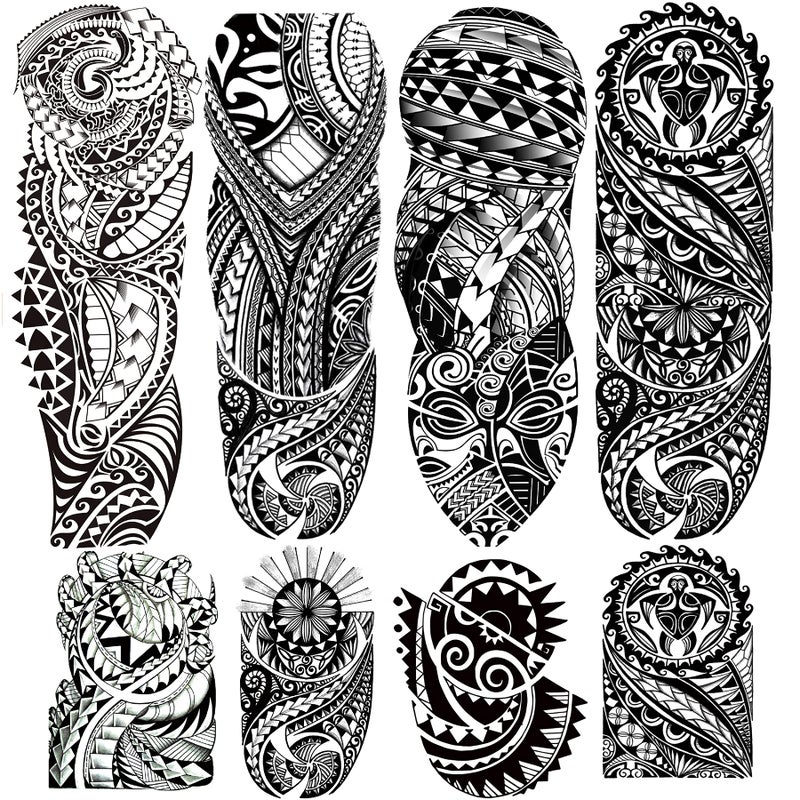 Tribal Totem Temporary Tattoo Stickers 4Sheet Large Full Arm Tribal Totem Sleeve Tattoos and 4Sheet Fake Half Arm Maori Tattoos
